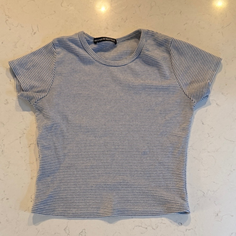 Brandy Melville Striped Blue and White Tee
